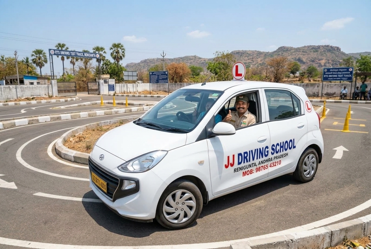 JJ Motor Driving School — Training at Renigunta RTO Test Track, Andhra Pradesh
